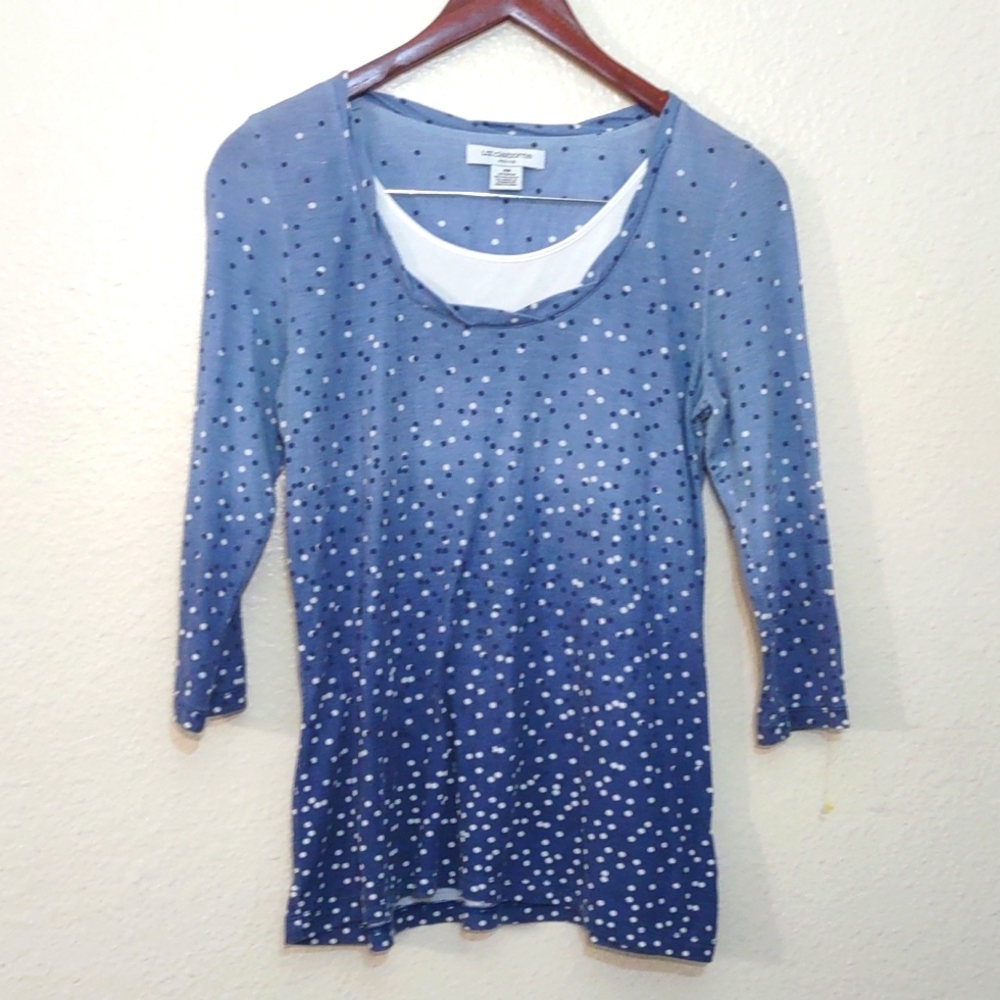 USED LIZ CLAIBORNE PETITE PM 3/4 SLEEVE LIGHT BLUE FADE TO DARK BLUE LIGHTWEIGHT